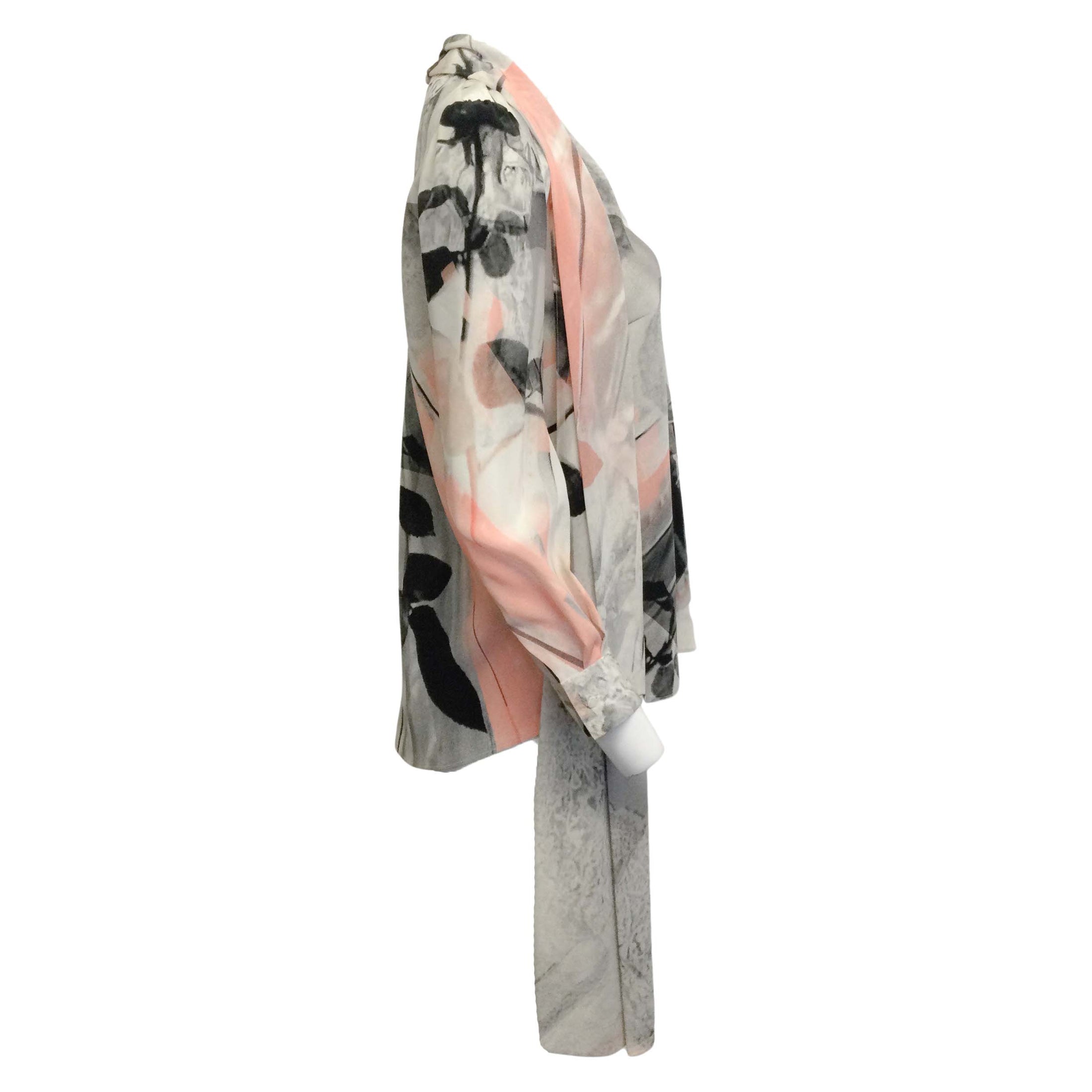 Alexander McQueen Pink/Grey Black Rose Graphic Print Long Sleeve Blouse