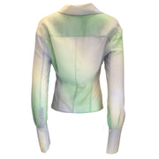 The Attico Green Sheer Lily Pixel Print Georgette Blouse