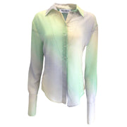 The Attico Green Sheer Lily Pixel Print Georgette Blouse
