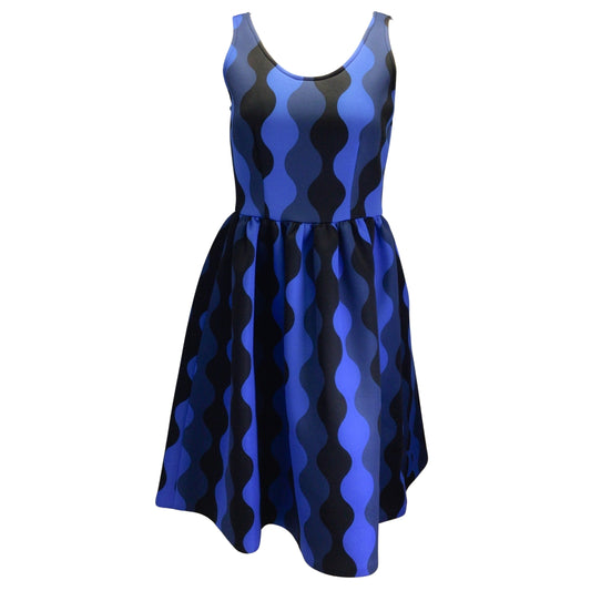 Vivetta Blue / Black Sleeveless Flared Neoprene Scuba Dress