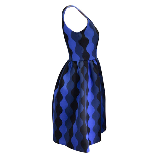Vivetta Blue / Black Sleeveless Flared Neoprene Scuba Dress
