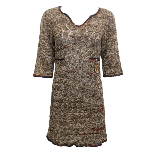 Chanel Brown Open Knit Sweater Casual Dress