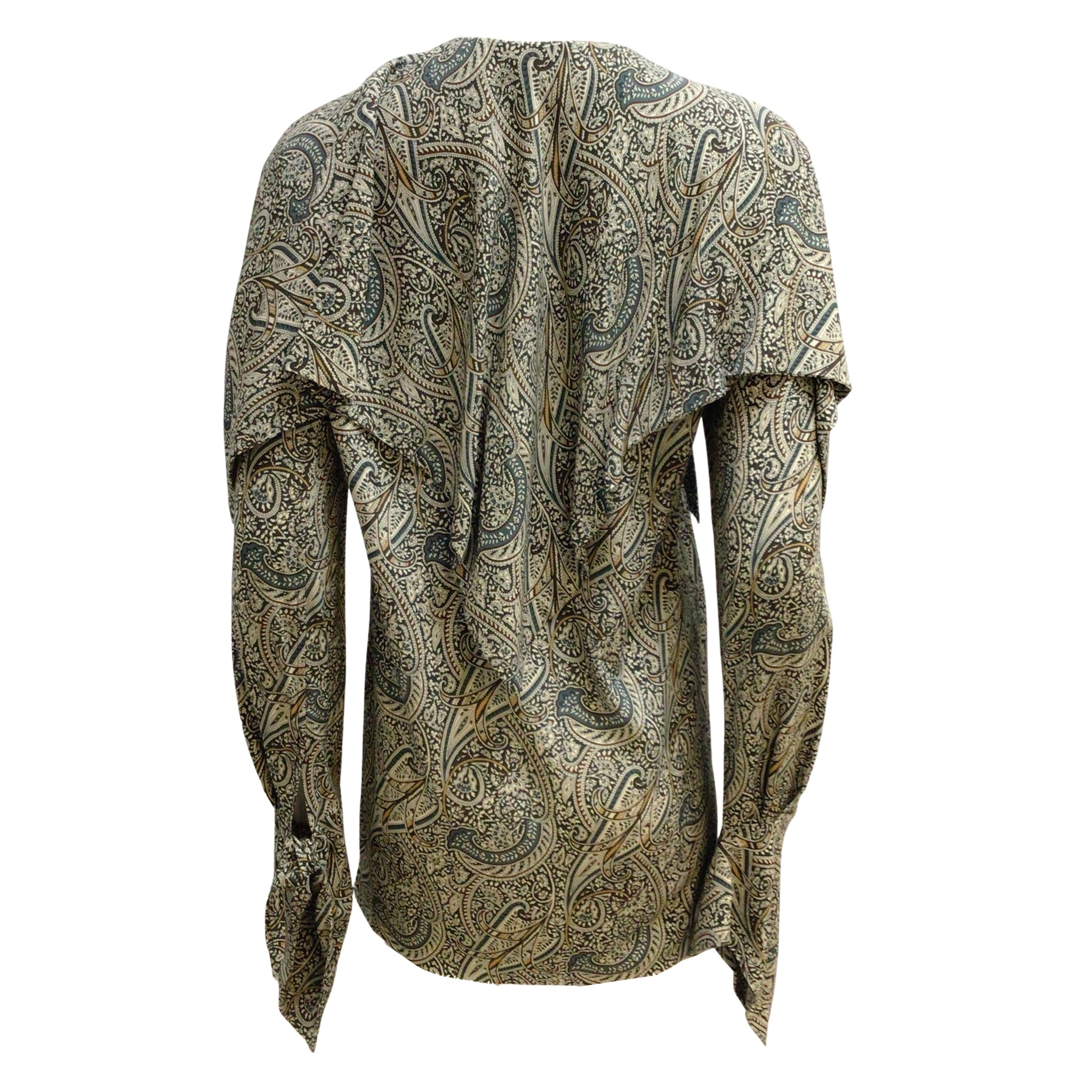 Rosetta Getty Green / Ivory Paisley Printed Long Sleeved Blouse