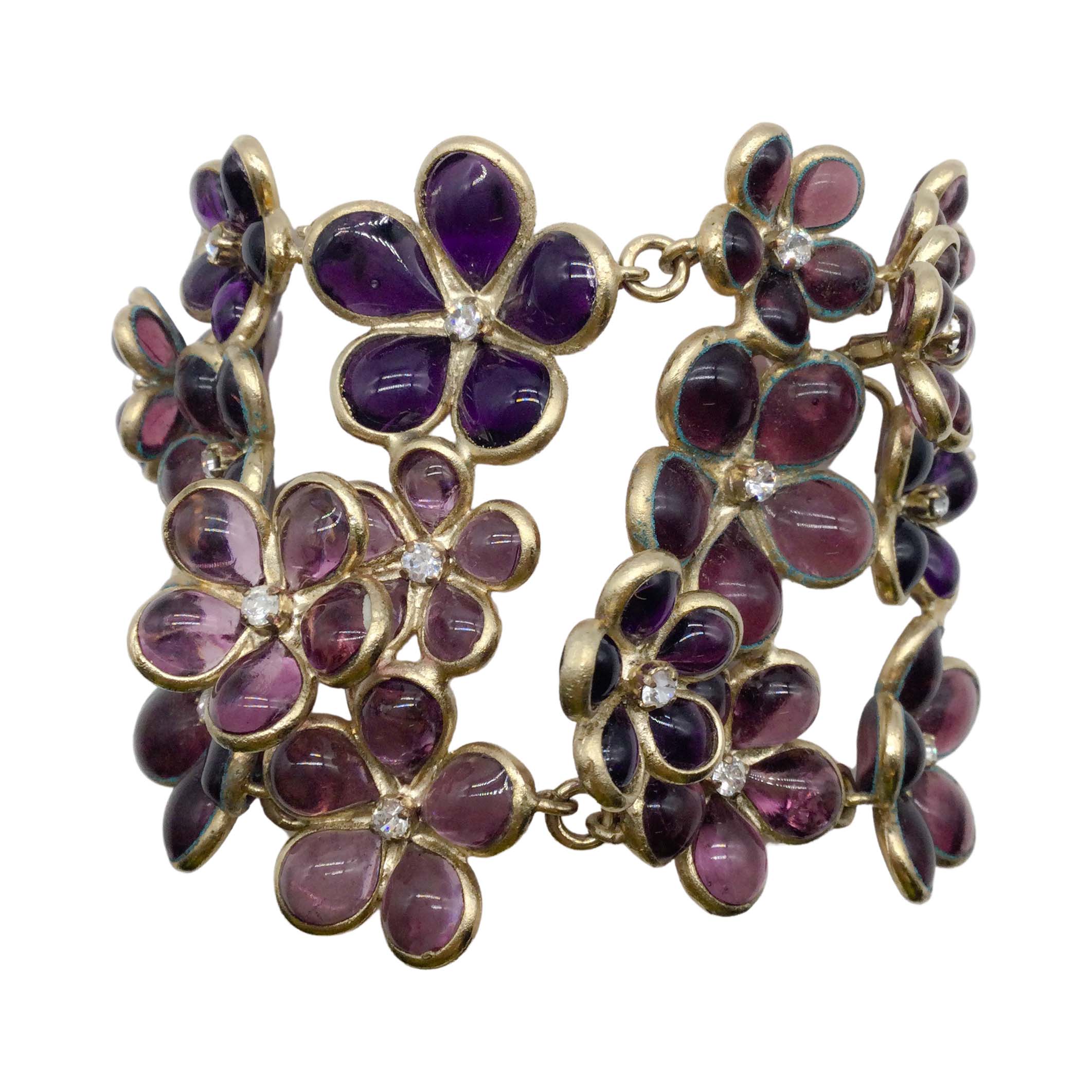 Chanel Purple Glass Flowers with Rhinestones Bracelet