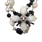 Chanel Black / Ecru 2006 Cc Logo Crystal Embellished Chunky Stone Necklace