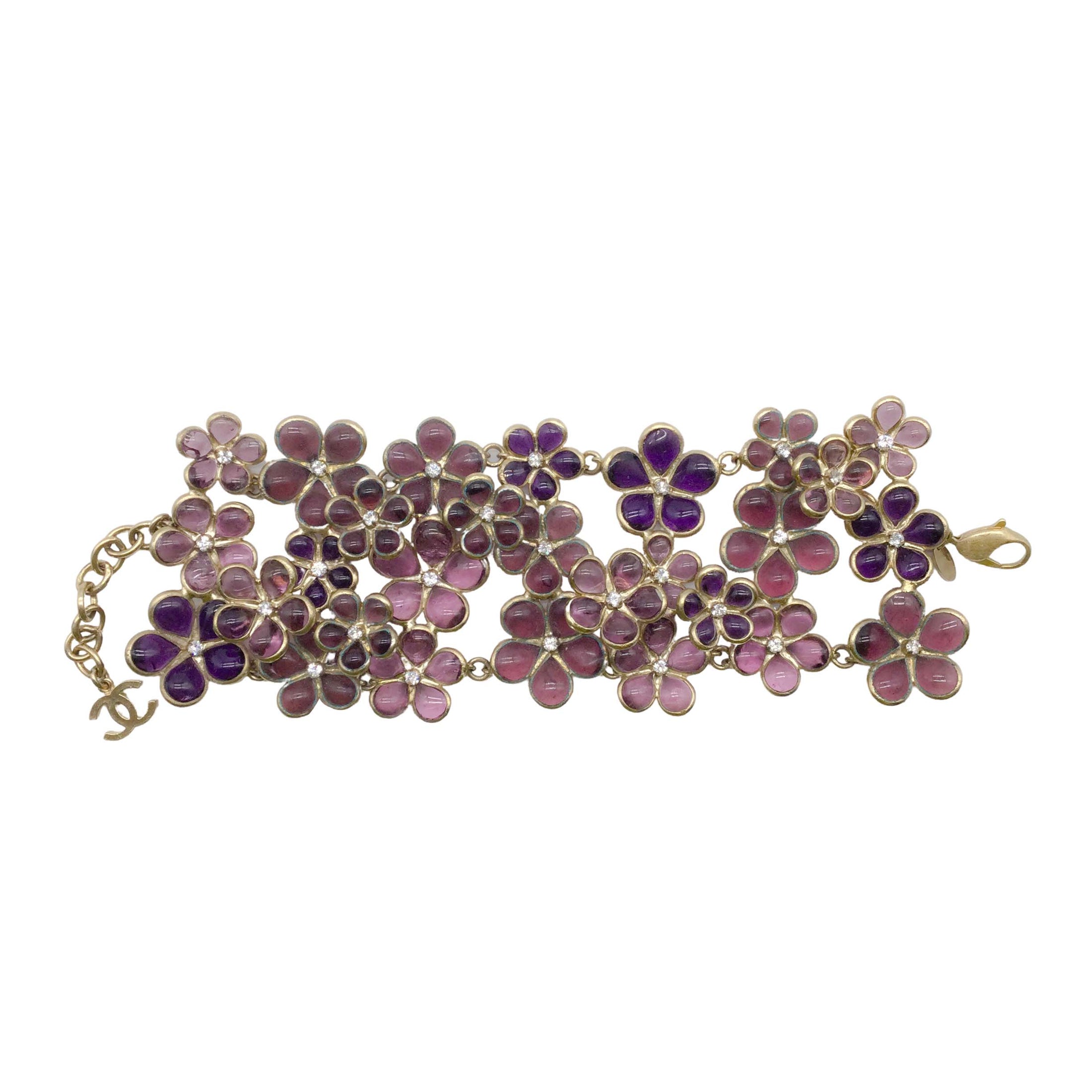Chanel Purple Glass Flowers with Rhinestones Bracelet