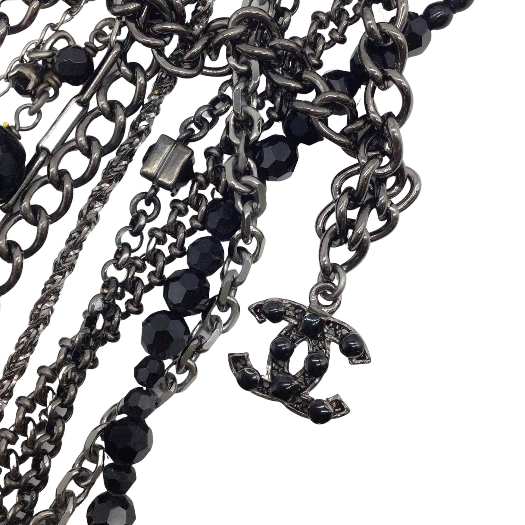 Chanel Black Multi Chain/Beaded Strand Necklace