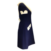 Courreges Paris Navy Blue / Cream Vintage 60's Short Sleeved Wool Dress