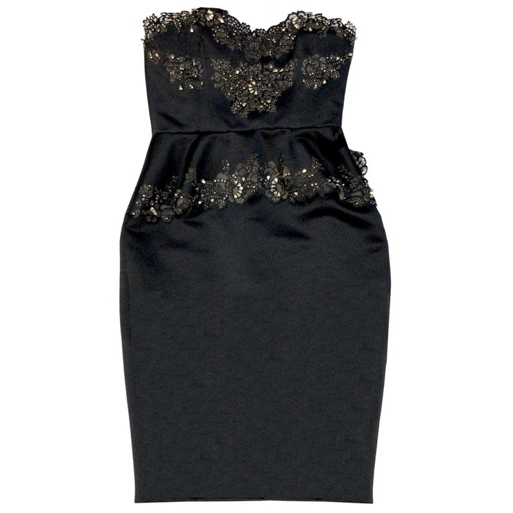 Marchesa Black Strapless Rhinestone Embellished Silk Night Out Dress