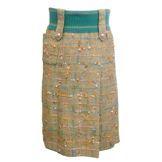 Chanel Beige 2001 Multi Tweed Paillette Skirt