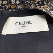 Céline Black / Gold Floral Printed Long Sleeved Silk Cocktail Dress