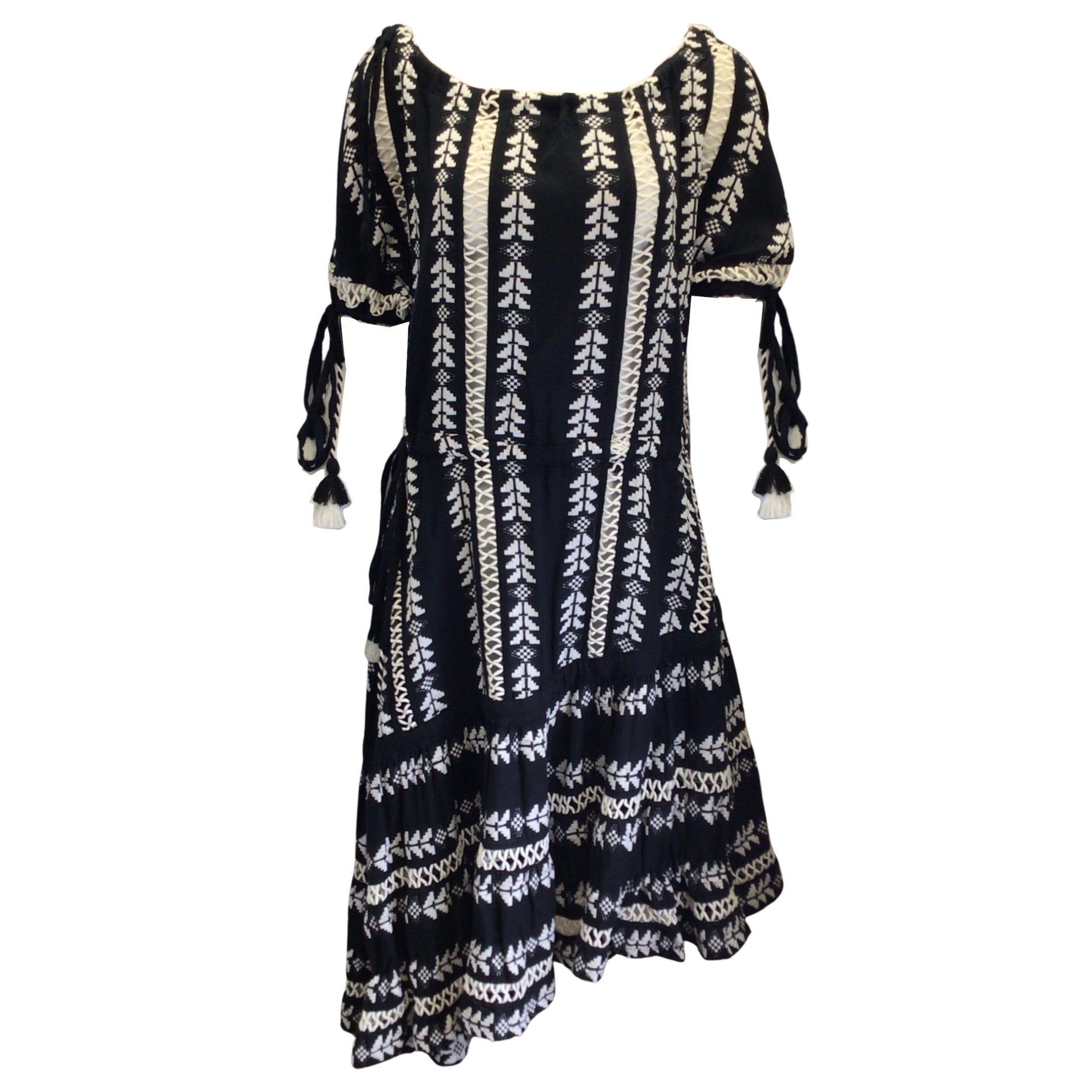 Dodo Bar Or Black / White Yolanda Tassel Detail Embroidered Midi Dress