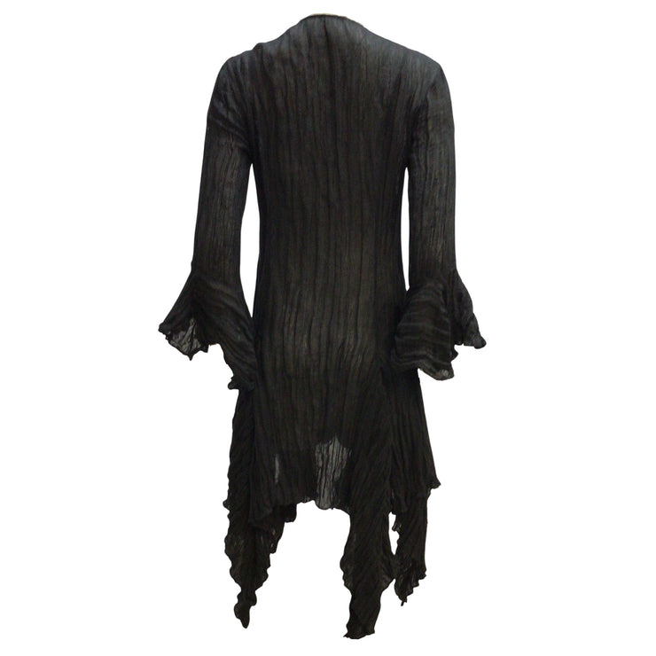 Khaite Black Bell Sleeved Crinkled Linen Short Casual Dress