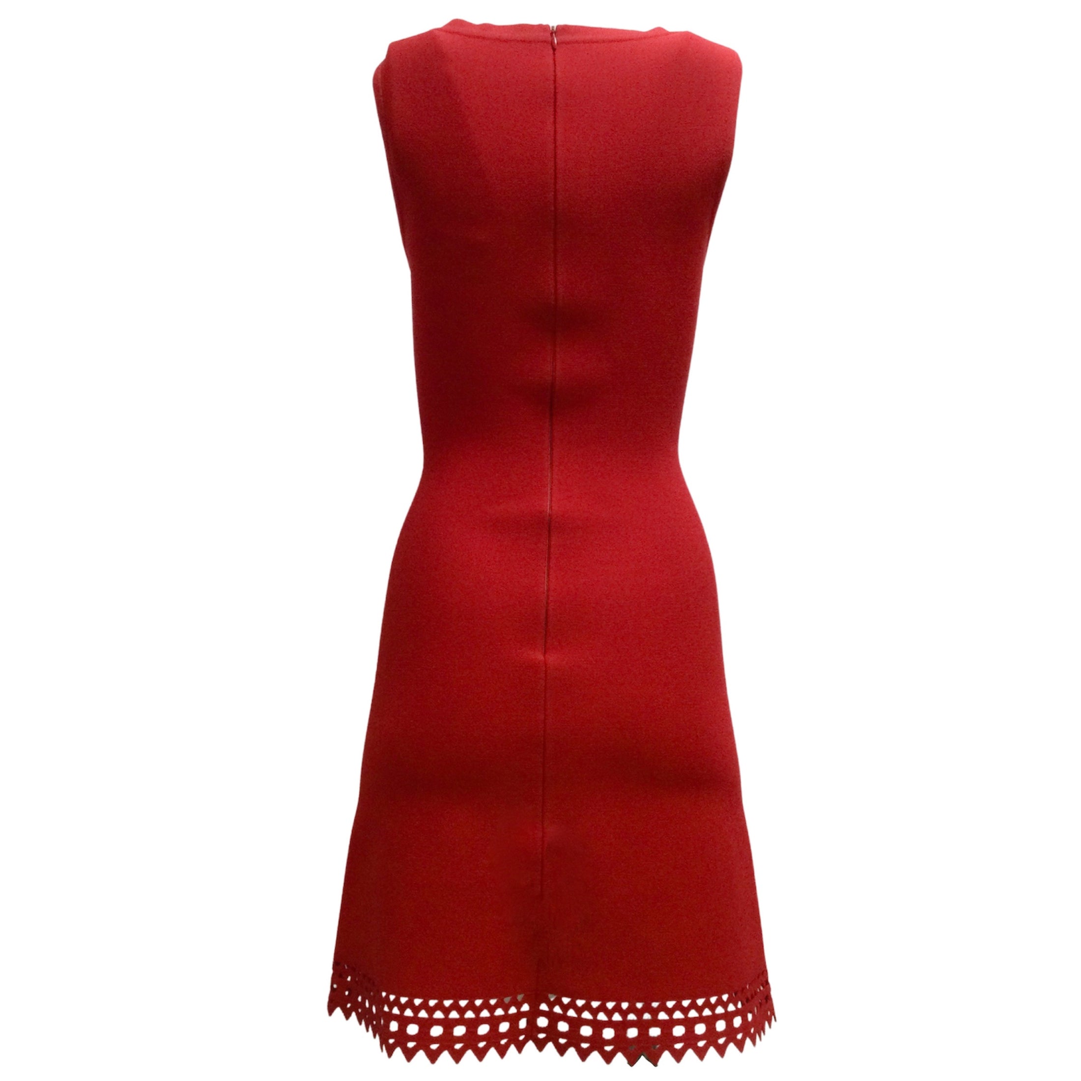 ALAÏA Red Cut-out Detail Sleeveless V-neck Fitted Knit Cocktail Dress