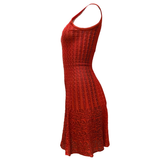 ALAÏA Red / Black Cut-out Detail Sleeveless Knit Cocktail Dress