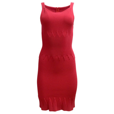 ALAÏA Fuchsia Pink Sleeveless Square Neck Fitted Knit Cocktail Dress