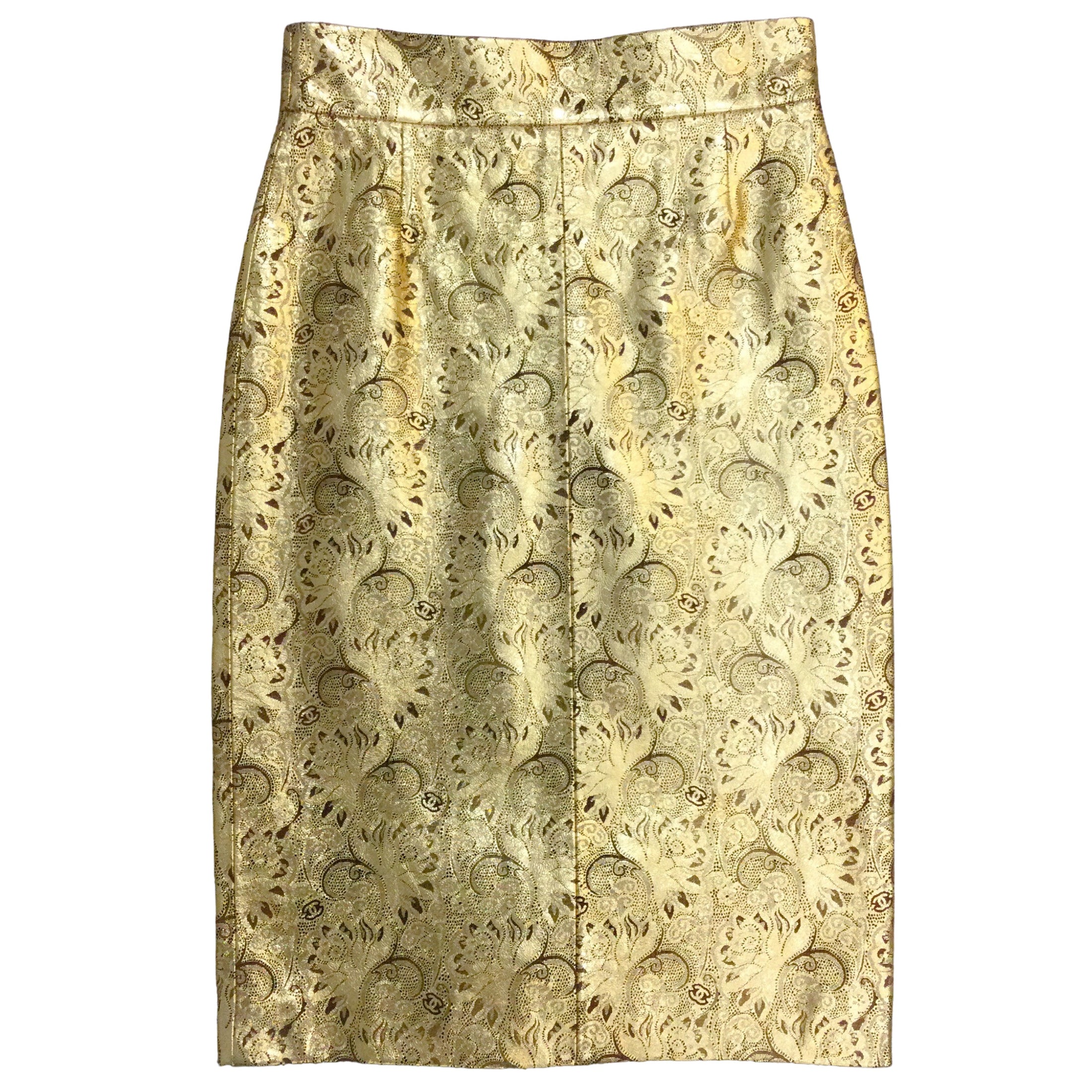 Chanel Gold Metallic Buffalo Skin Leather Skirt