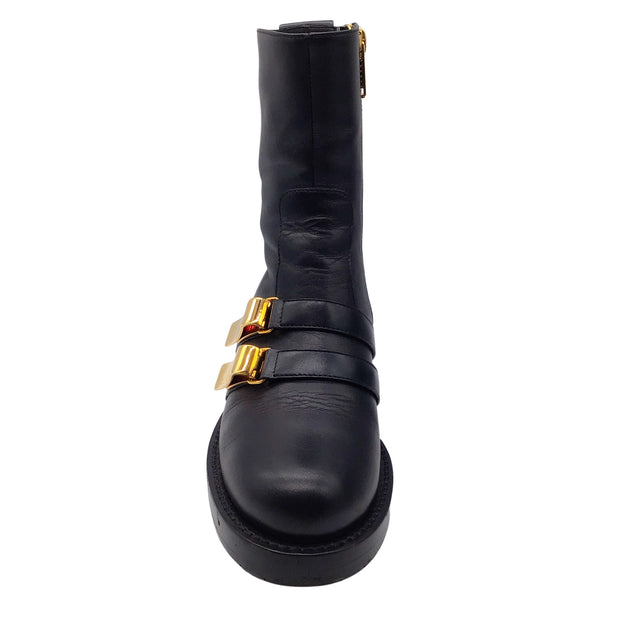 Christian Dior Black / Gold Buckle D-Race Calfskin Leather Boots