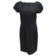 Escada Black Short Sleeved Embroidered Wool Midi Work/Office Dress