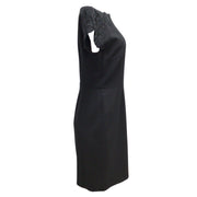 Escada Black Short Sleeved Embroidered Wool Midi Work/Office Dress