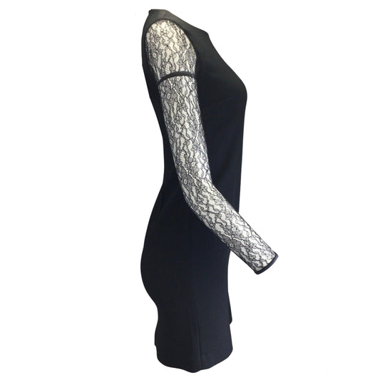 Michael Kors Black Lace Sleeve Crepe Dress