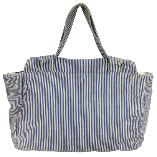 Chanel Striped Chambray Blue & Beige Canvas Tote
