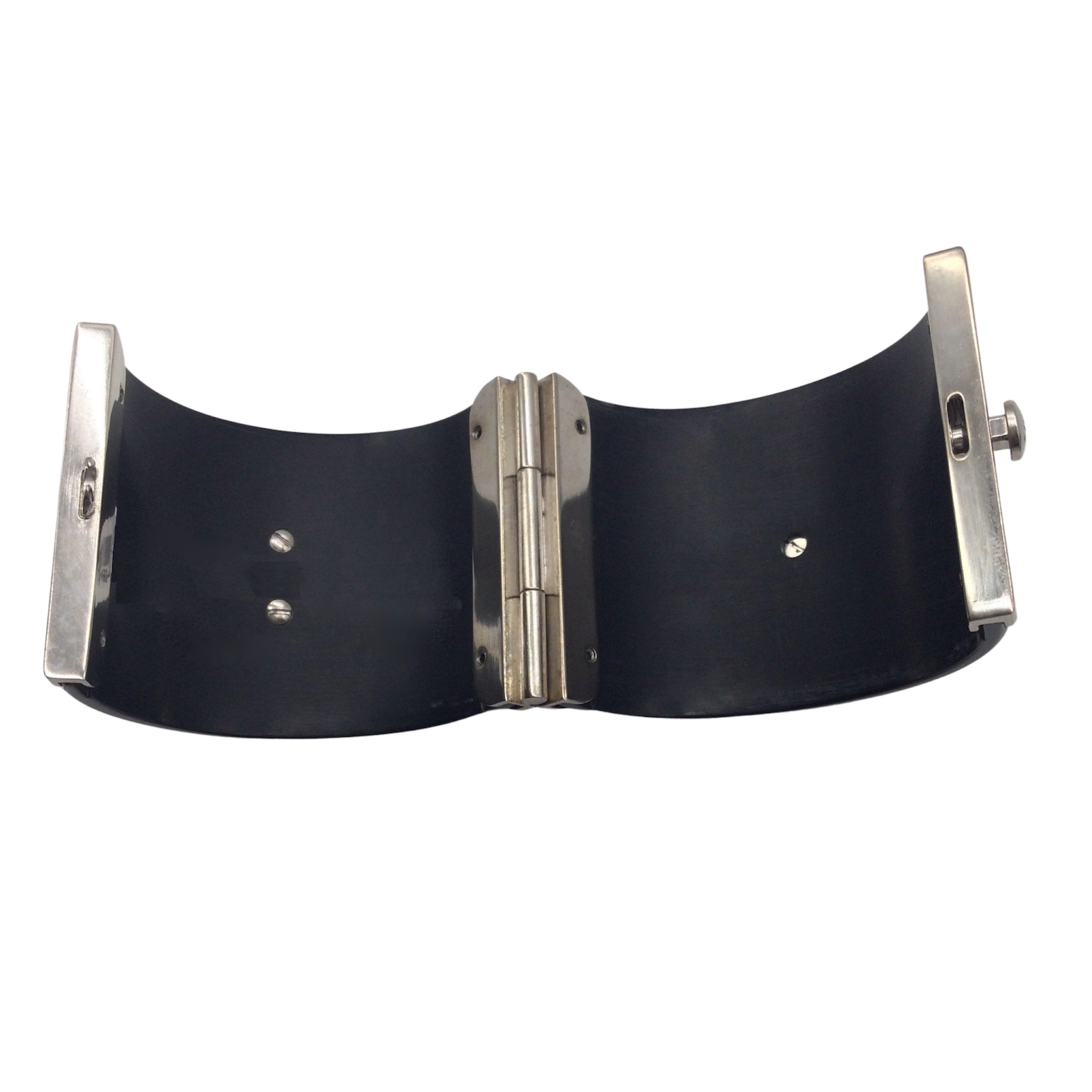 Chanel Black / Silver CC Rhinestone Studded Wide Cuff Bracelet