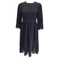 Load image into Gallery viewer, Mikael Aghal Navy Blue Lace Hem Long Sleeved Crepe Dress
