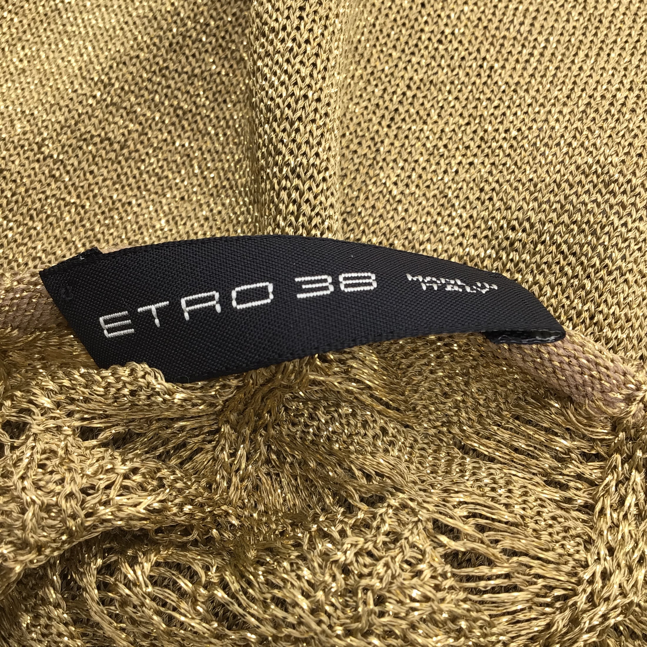 Etro Gold Metallic Crochet Detail Knit Lurex Sweater