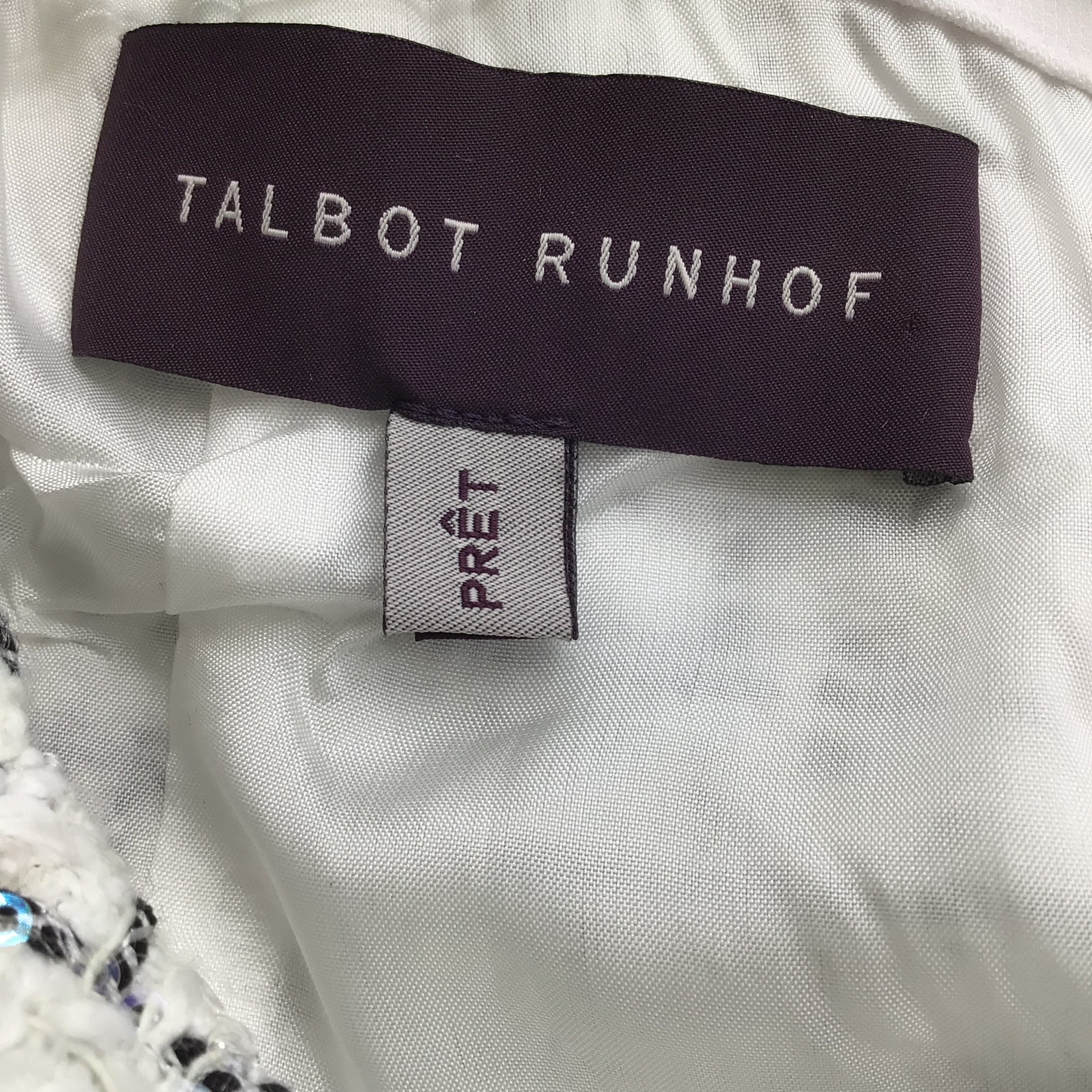 Talbot Runhof White / Black Belted Sequined Tweed Work/Office Dress