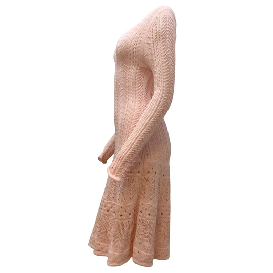 Carolina Herrera Pink Long Sleeved Knit Midi Cocktail Dress