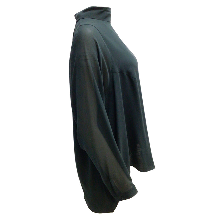 Akris Pine Green Open Back Long Sleeved Silk Blouse