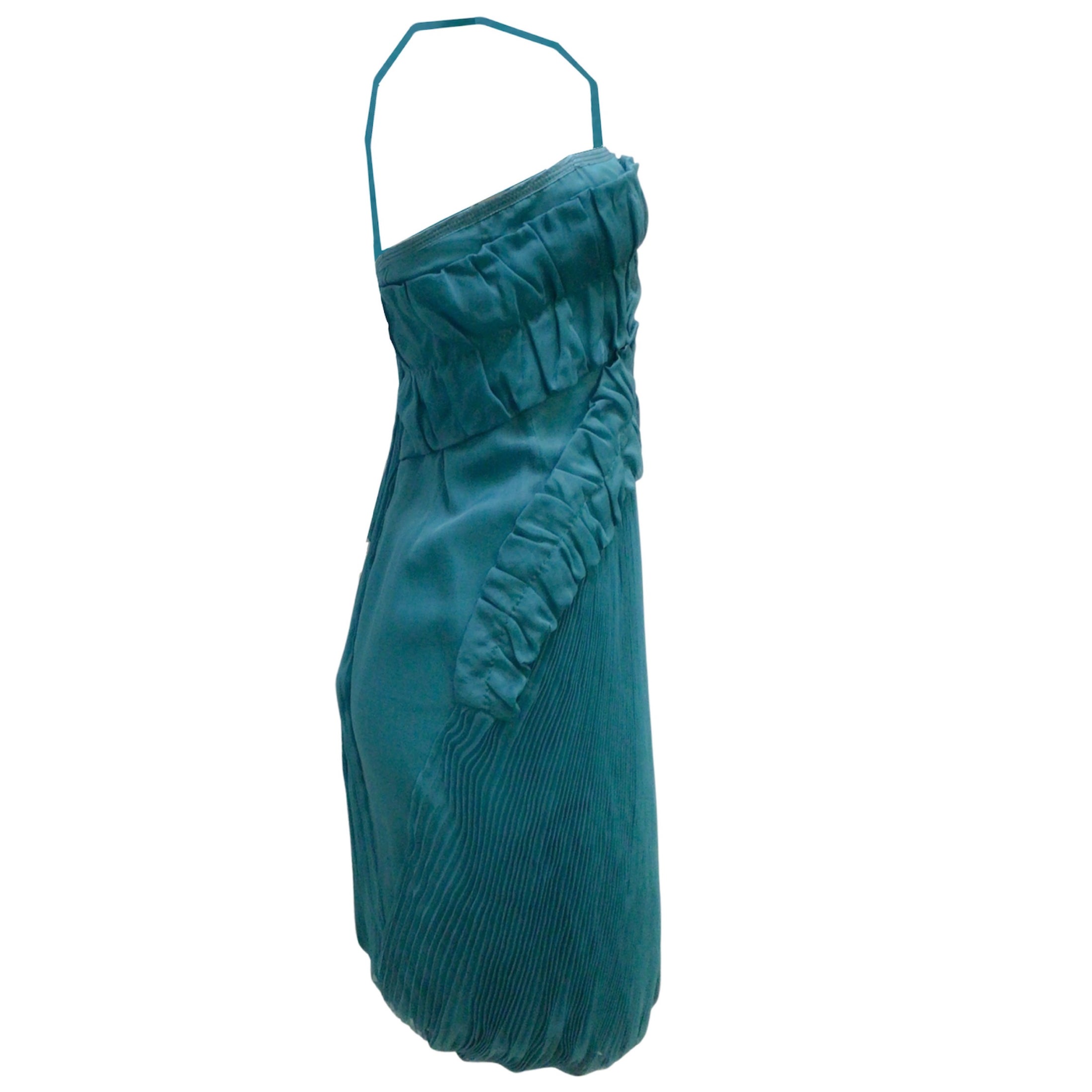 Prada Teal / Pavone 2006 Sleeveless Silk Organza Cocktail Dress