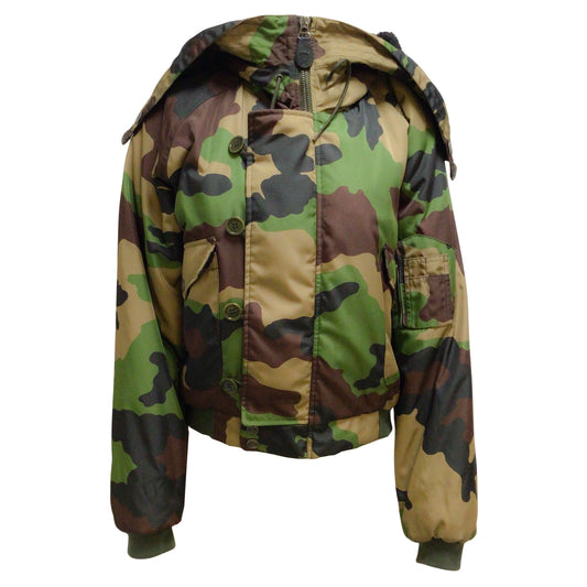 Moschino Olive Green Multi Sherpa Lined Hooded Camo Printed Bomber Jacket