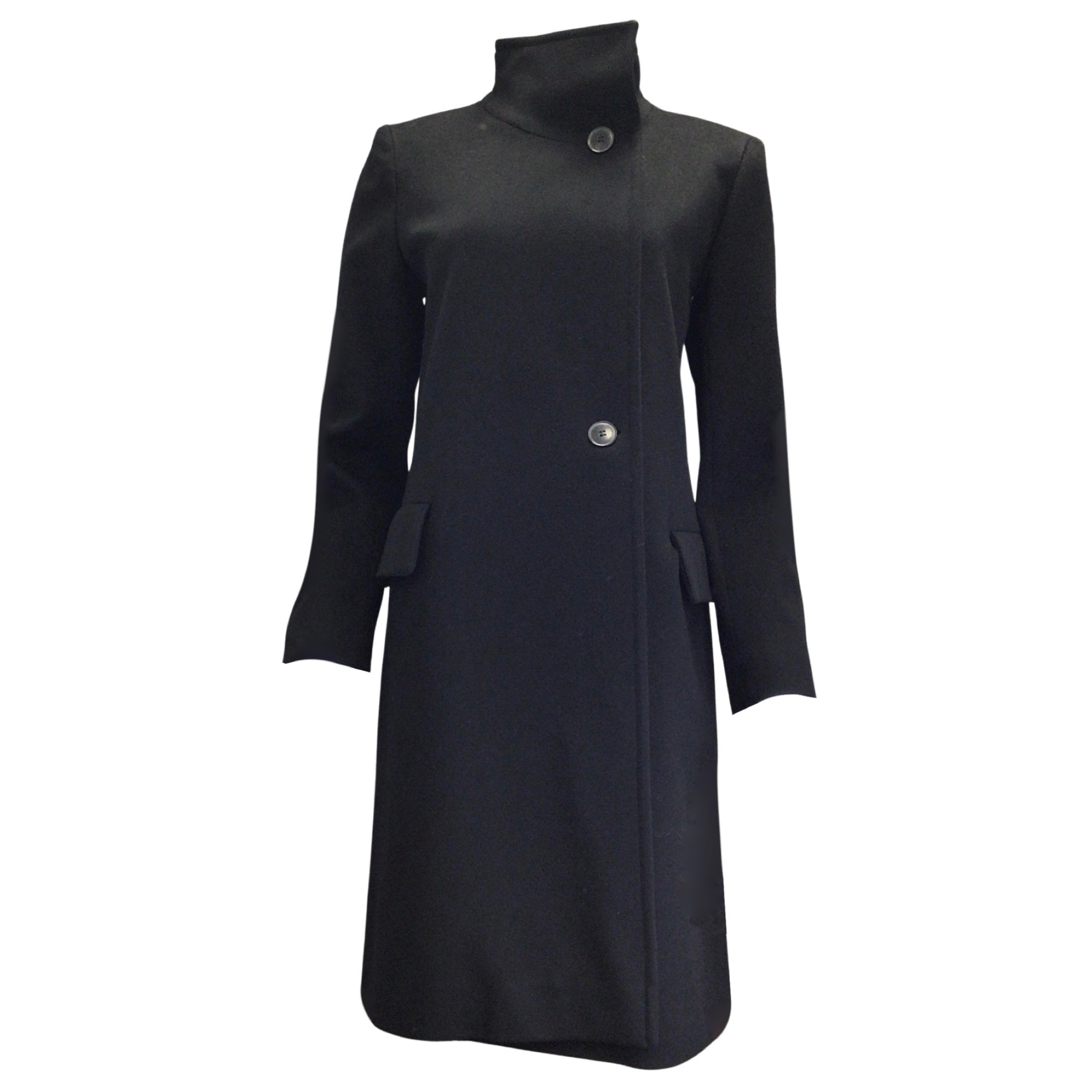 Fleurette Black Mid-Length Two Button Cashmere Coat