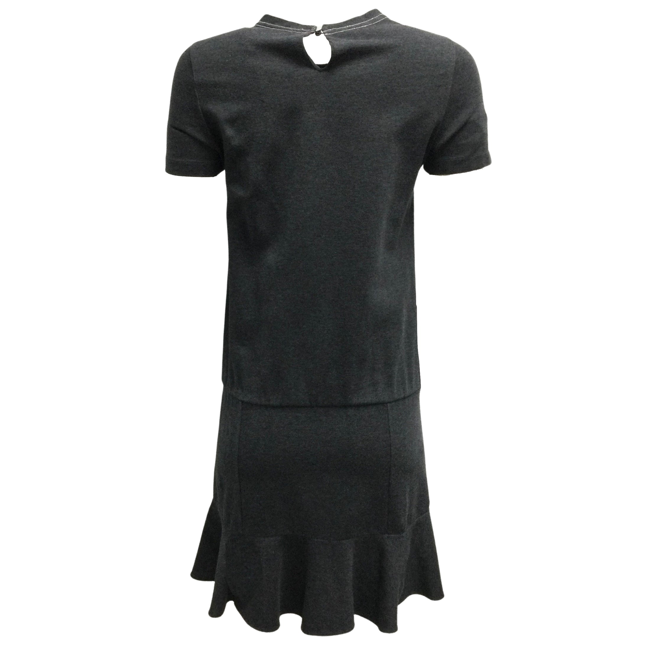 Brunello Cucinelli Charcoal Grey Sleeved Cotton Short Casual Dress