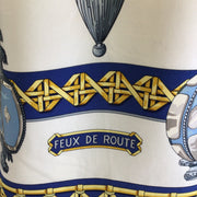 Hermes Paris Ivory / Blue / Gold Vintage Feux de Route Printed Silk Blouse
