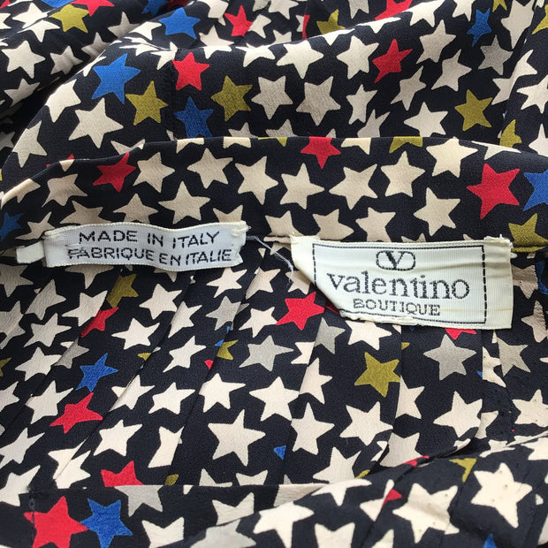 Valentino Boutique Vintage Black Multi Pleated Star Print Silk Skirt
