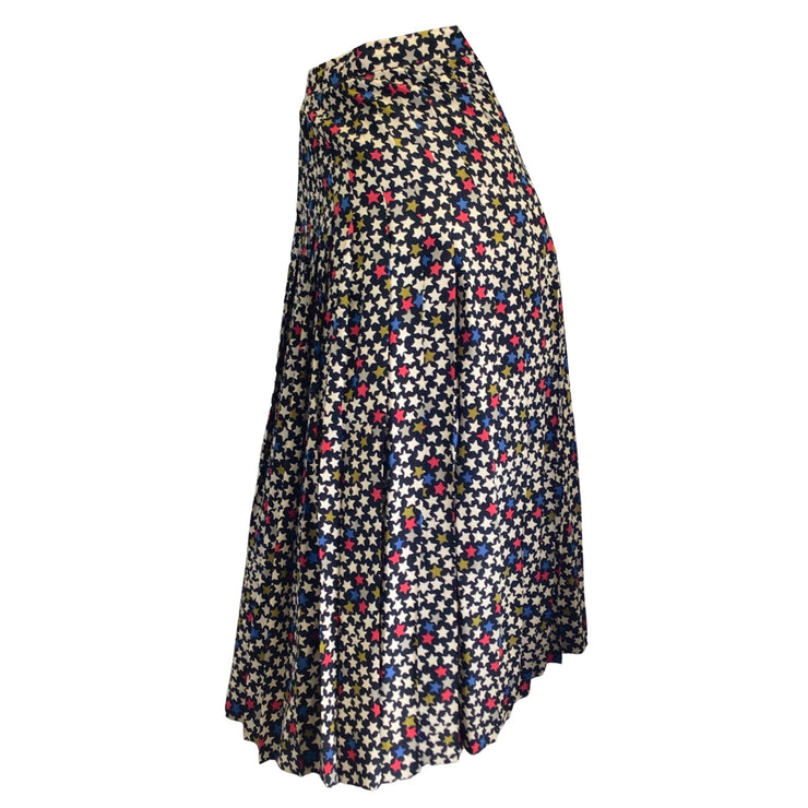 Valentino Boutique Vintage Black Multi Pleated Star Print Silk Skirt