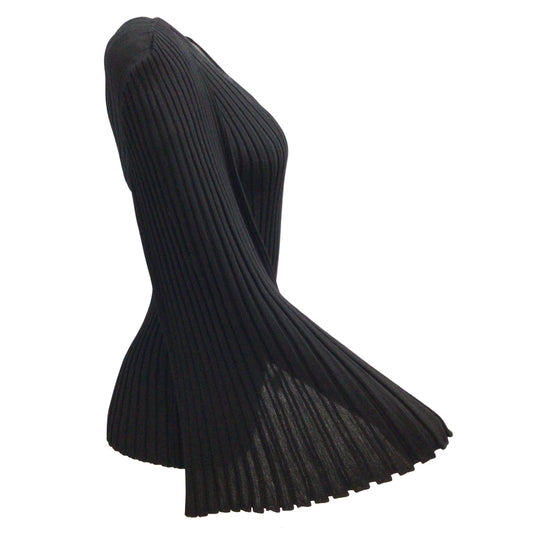 Chanel Ribbed Knit Cape Sleeved Black Sweater