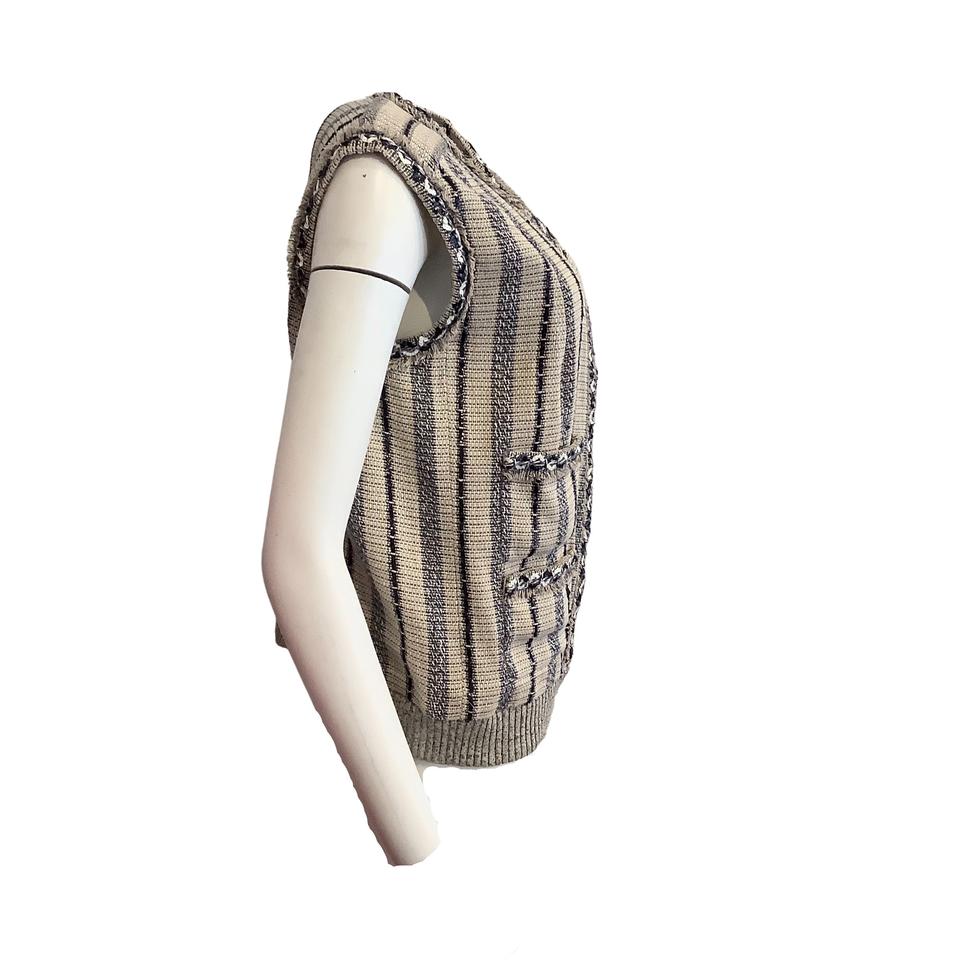 Chanel Beige / Navy Tweed Sequined Vest