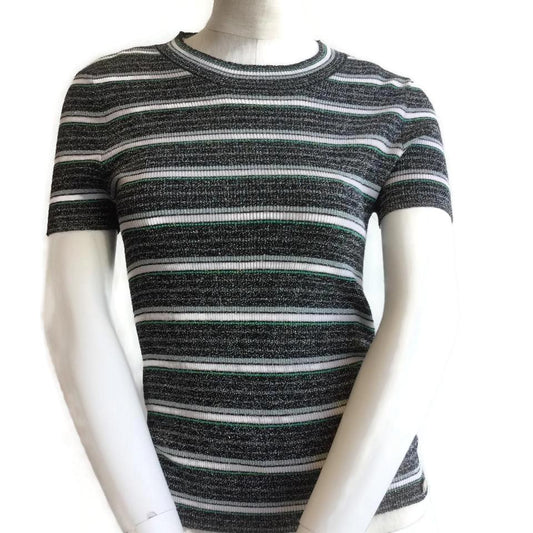 Chanel Black / Green / Gray Striped Tee Shirt