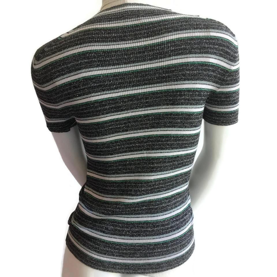 Chanel Black / Green / Gray Striped Tee Shirt