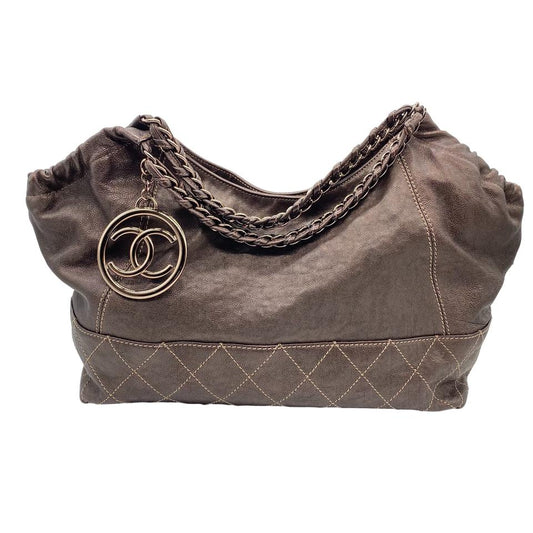 Chanel Handbag Metallic Brown Leather Hobo Bag