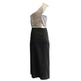 Load image into Gallery viewer, David Koma Black Silver Lame Top One Shoulder with Slit Formal Dress
