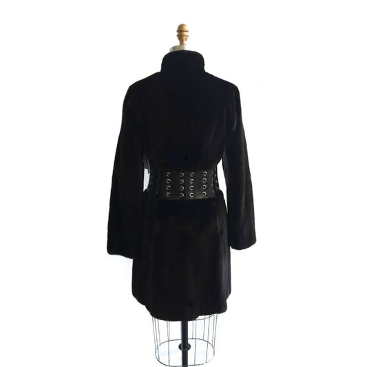 Michael Kors Dark Brown Mink Coat With Leather Detail