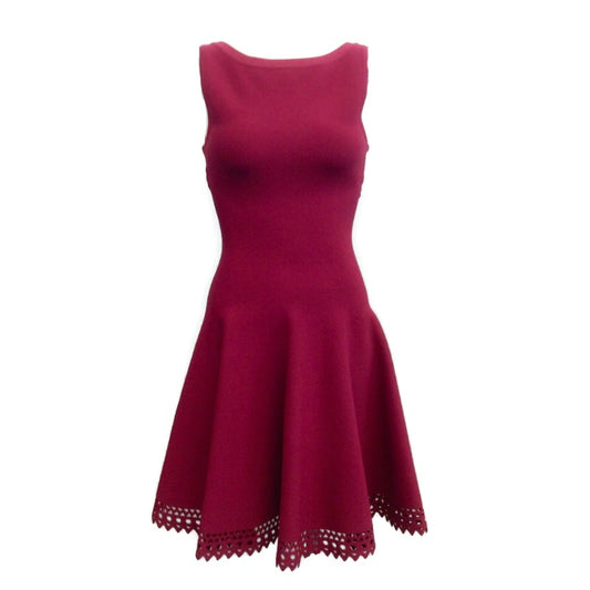 ALAÏA Raspberry Sleeveless with Cut Out Hem  Dress
