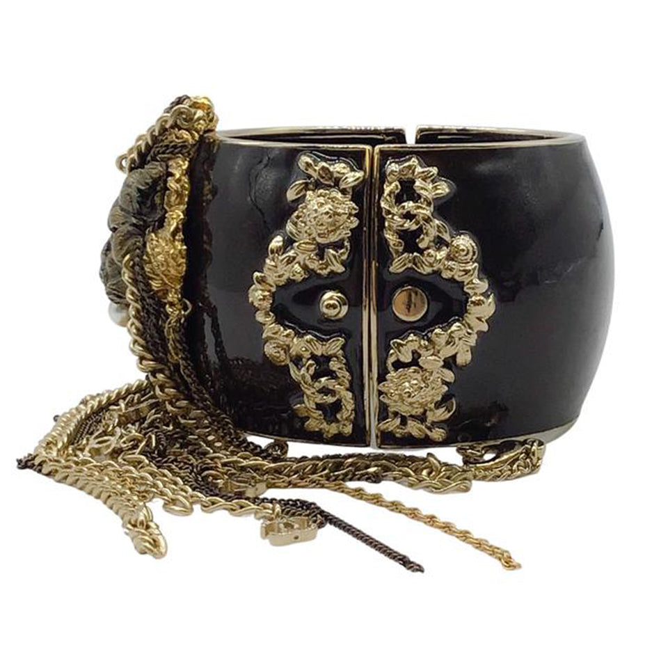 Chanel Black Lion Chain Gold Cuff Bracelet