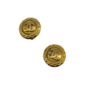 Chanel Gold Metallic Logo Clip On Earrings