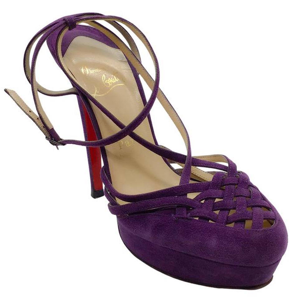 Christian Louboutin Purple Woven Front Ankle Strap Platforms